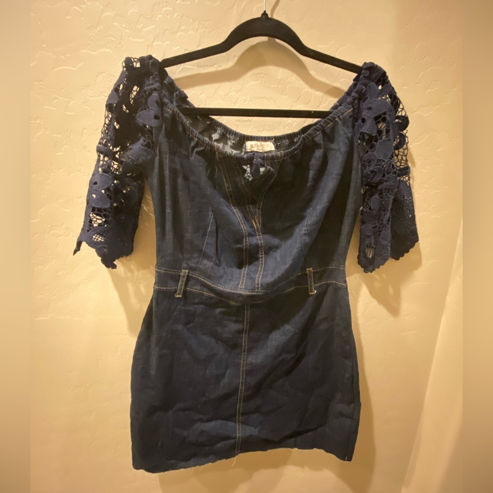 Navy Denim Blue Lace Sleeve Dress